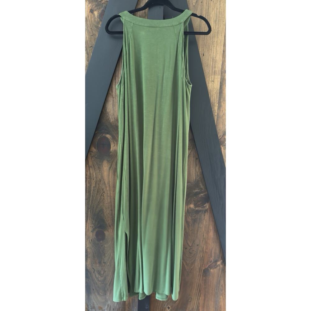 J JILL Olive Green Stretch Slub Jersey Knit High Neck Long Maxi Dress Pockets XL - Picture 2 of 10